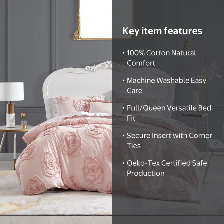 Betsey Johnson Rambling Rose Pink Full/Queen Duvet Cover Bonus Set