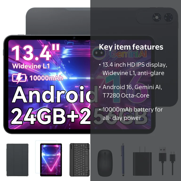 TABWEE, Android 15 Tablet, 13.4 Inch IPS Display, 24GB RAM