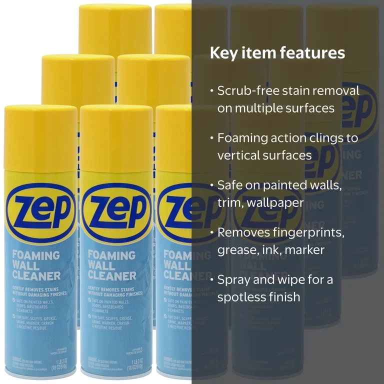 Zep 18 oz Foaming Wall Cleaner - Case of 12, Safe for Painted