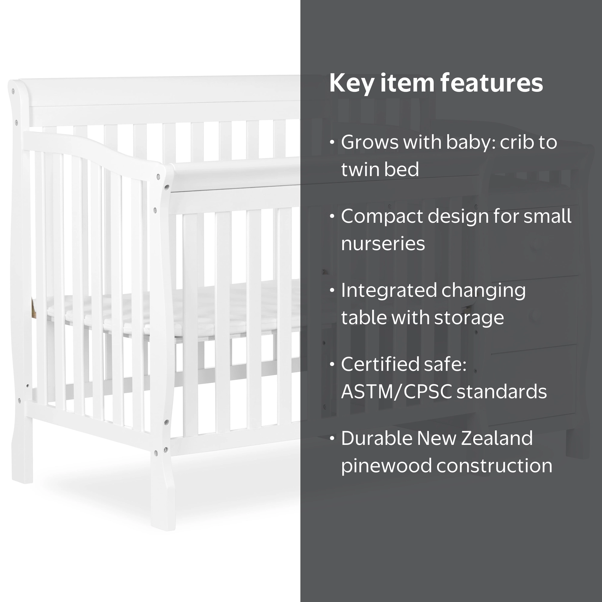 Dream On Me Jayden 4-in-1 Mini Convertible Crib and Changer for