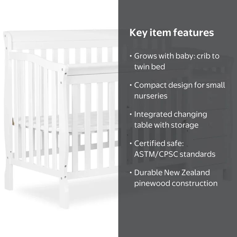Dream On Me Jayden 4-in-1 Mini Convertible Crib and Changer for
