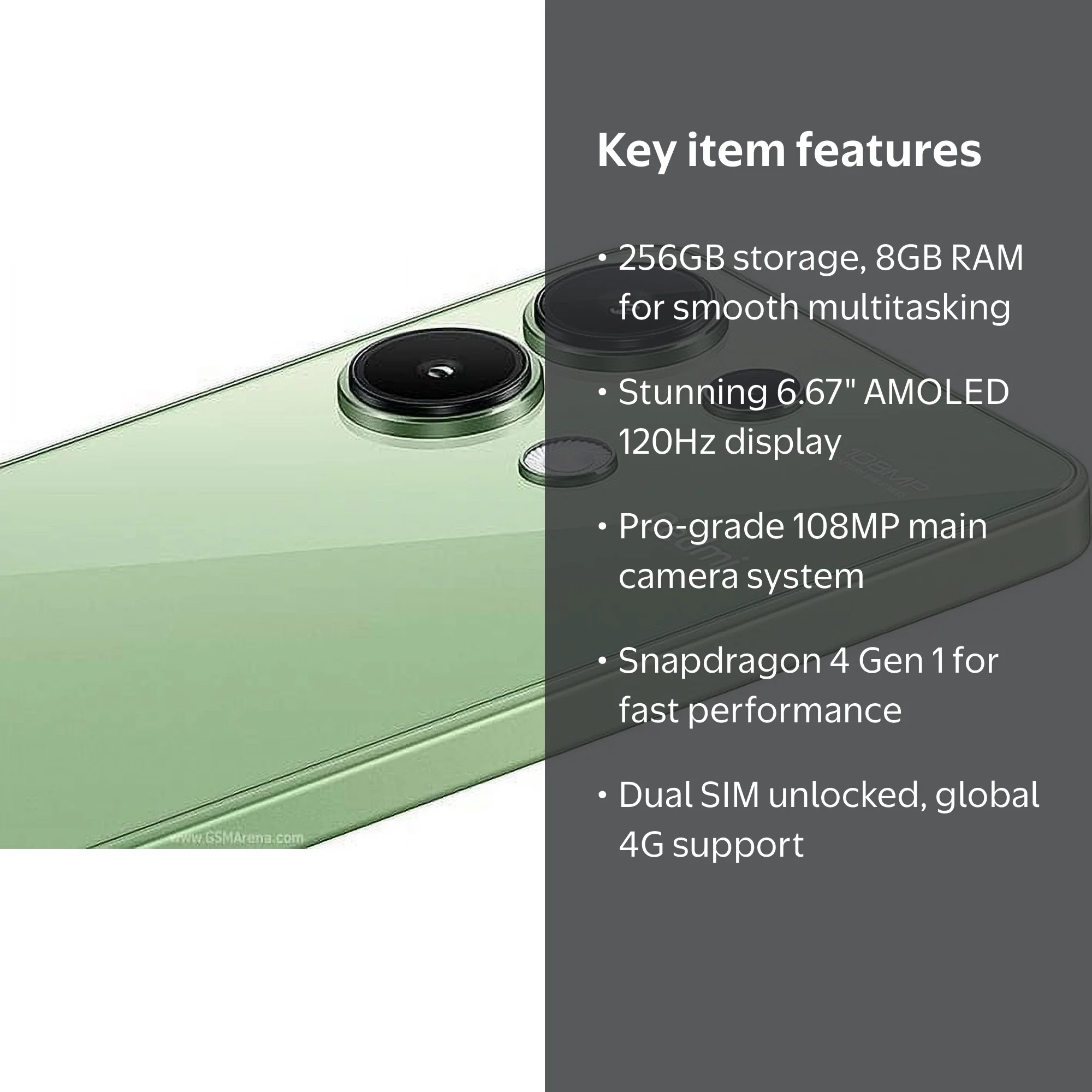 Xiaomi Redmi Note 13, 4G LTE, 256GB/8GB, 108MP Trio, Tmobile Mint