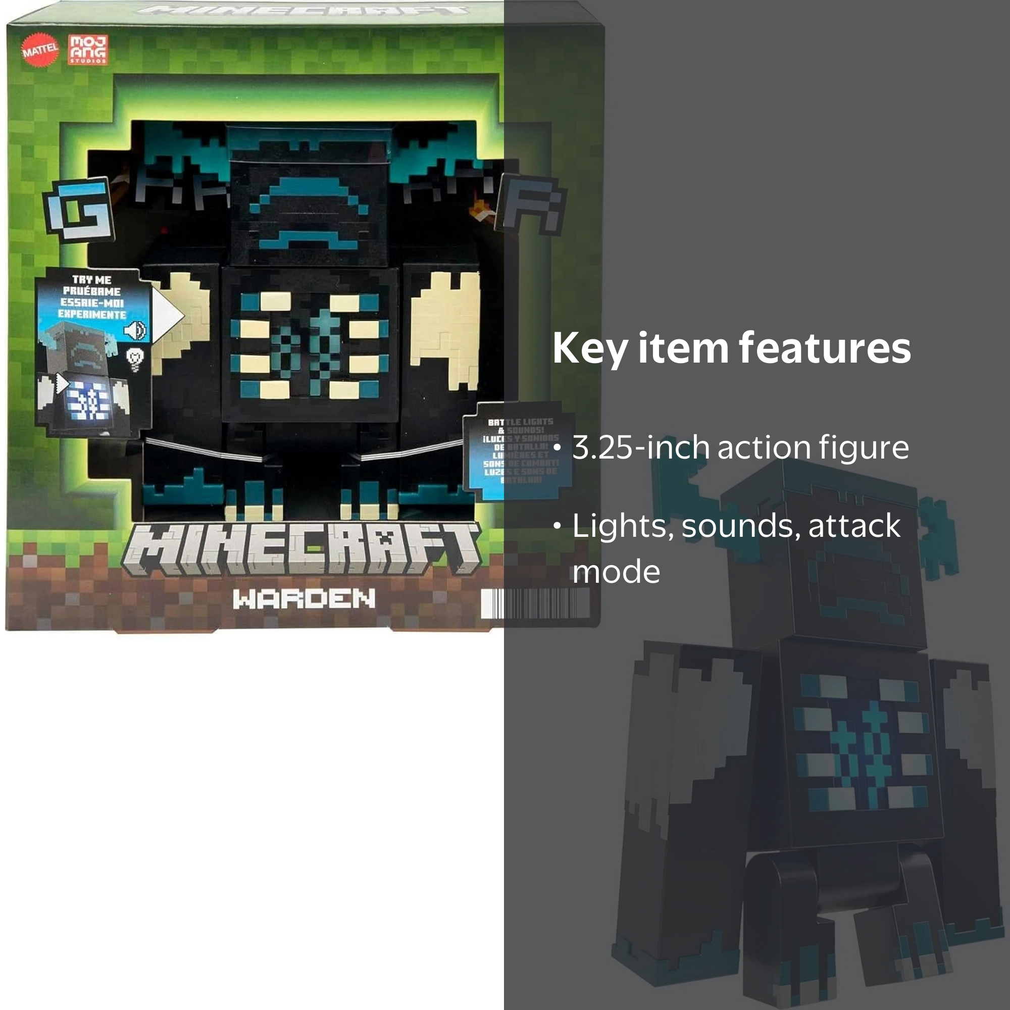Mattel Minecraft Warden Action Figure with Lights, Sounds & Attack