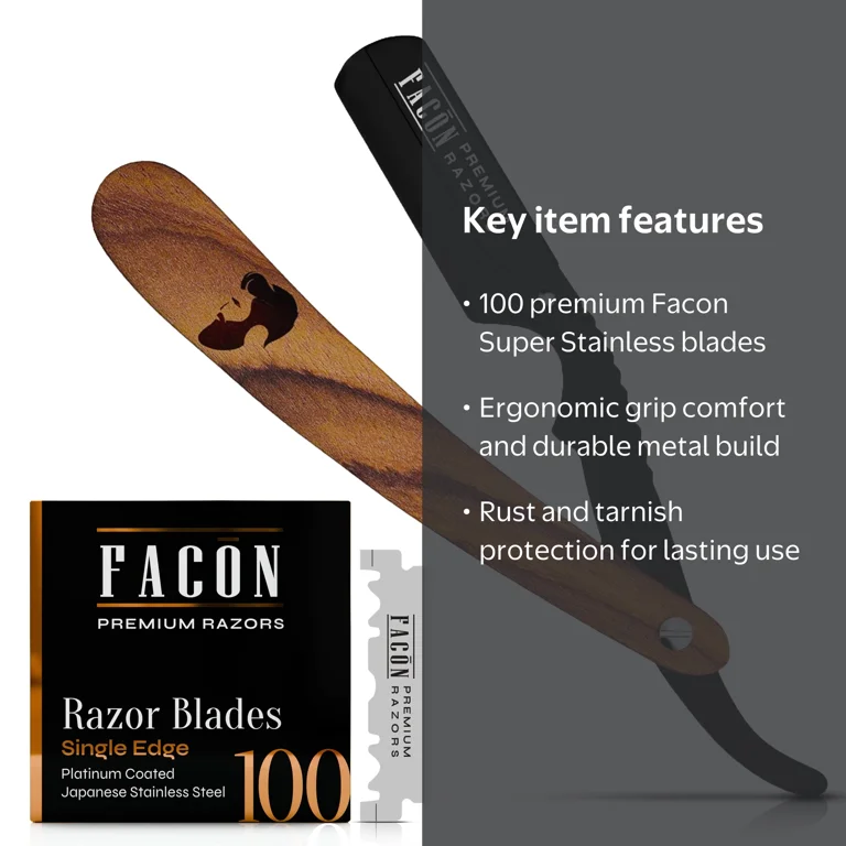 Facon, Straight Edge Barber Razor, Black, Salon Quality - Walmart.com