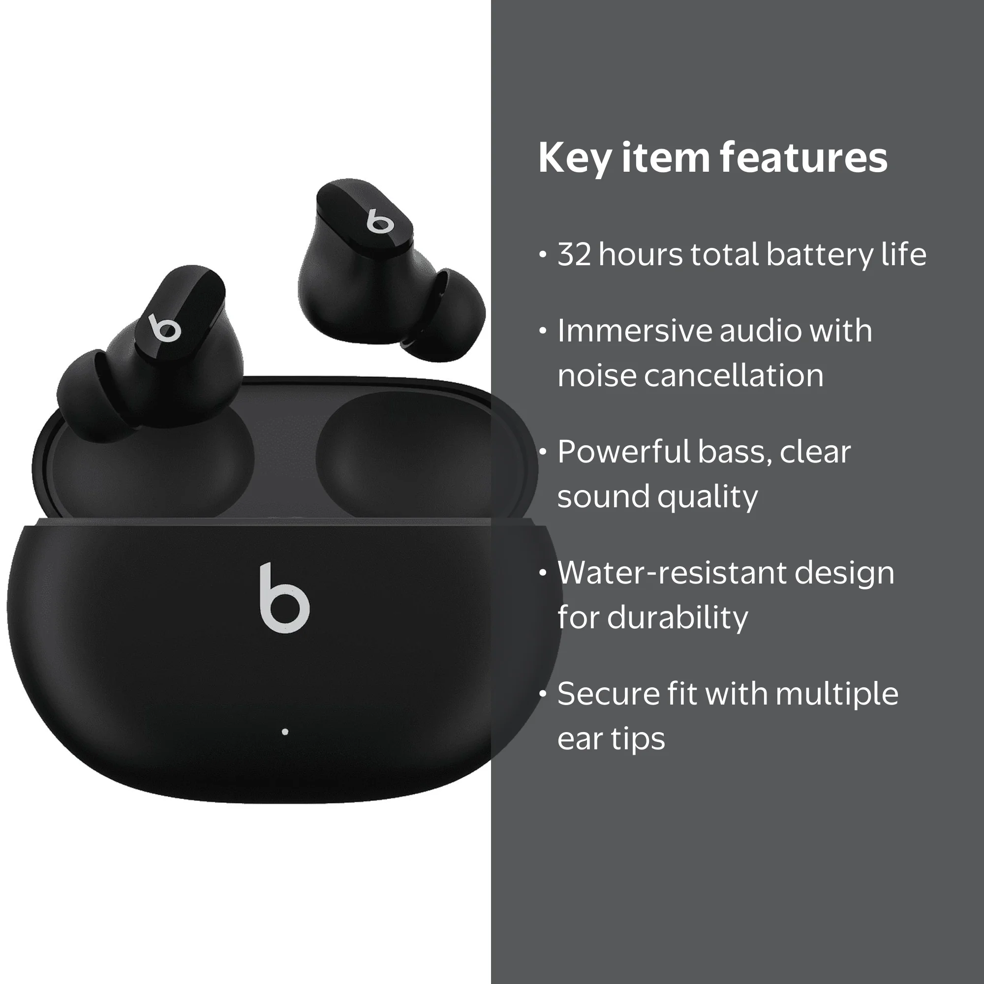 Open Box Beats by Dr. Dre Studio Buds Water-Resistant Bluetooth In
