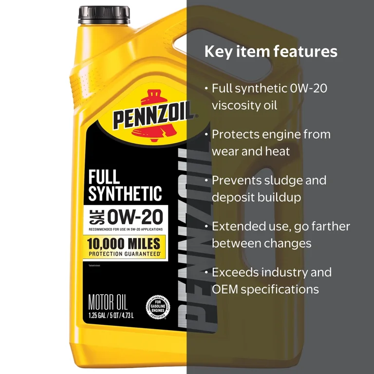 Pennzoil Full Synthetic 0W-20 Motor Oil, 5 Quart - Walmart.com