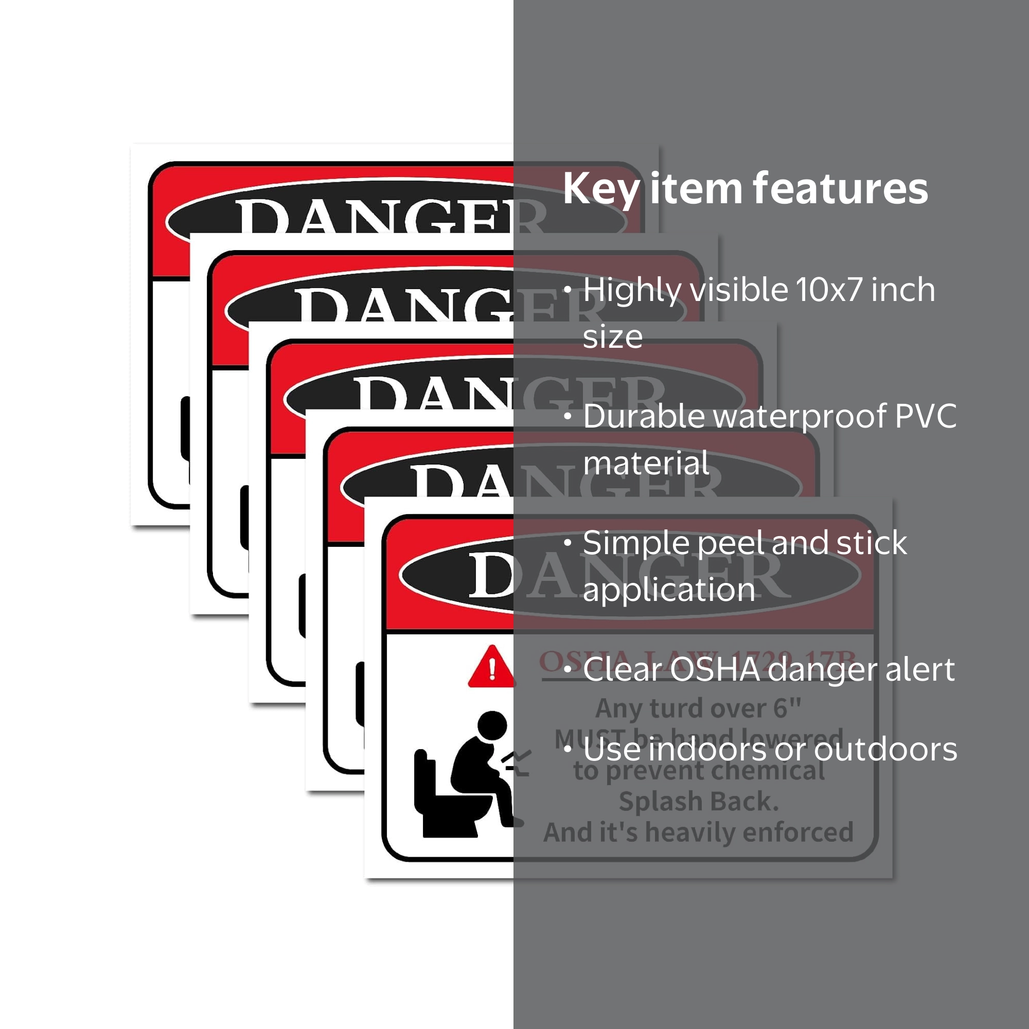 5Pcs OSHA Law 1729.17B Warning Sign Sticker 10 × 7In PVC Self