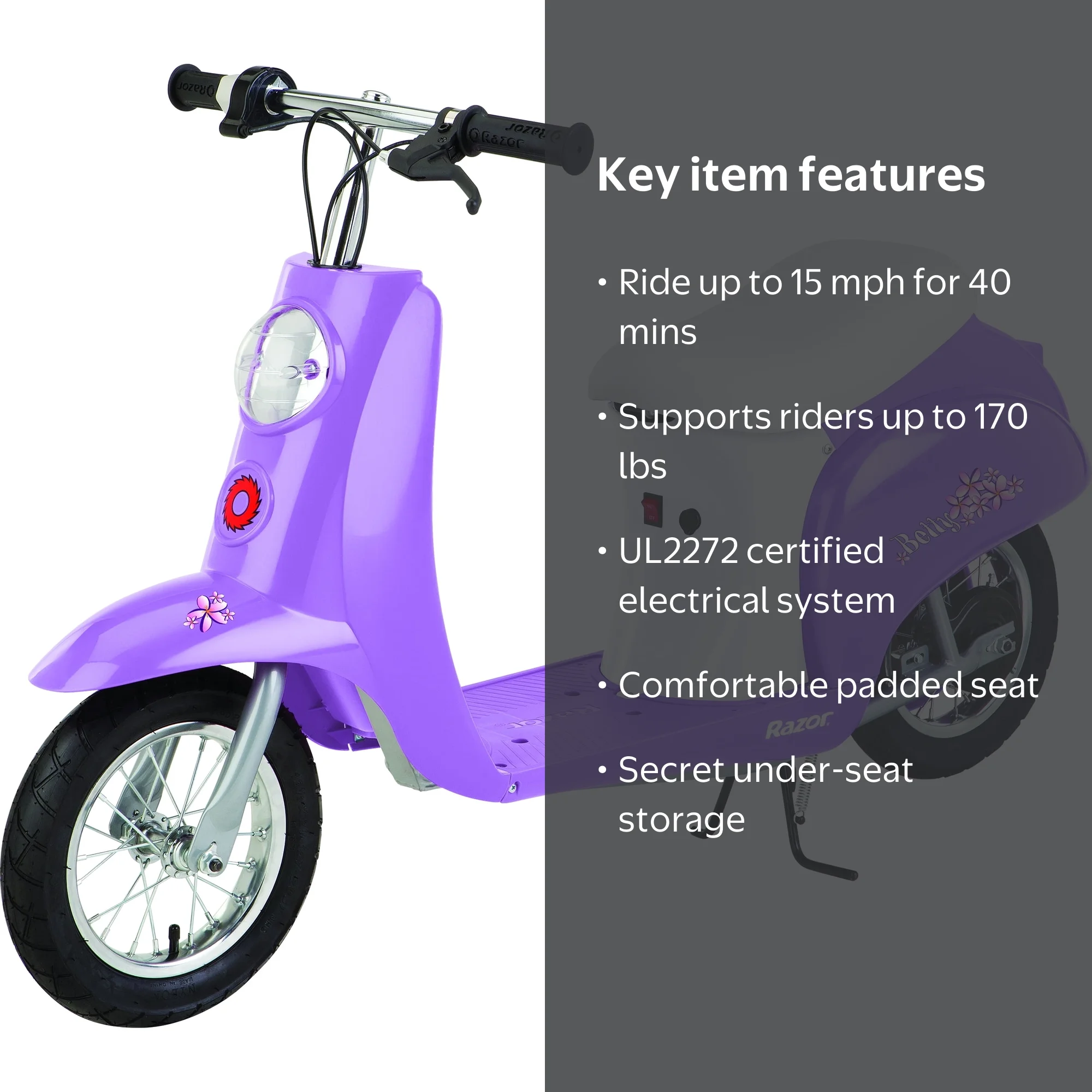Razor Kids' Pocket Mod 24V Electric Powered Scooter with Seat and