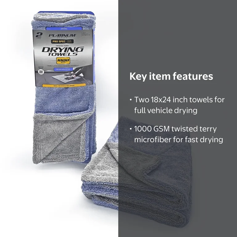 Platinum Series Pro Spec Car Cleaner Drying Towel, 1000GSM