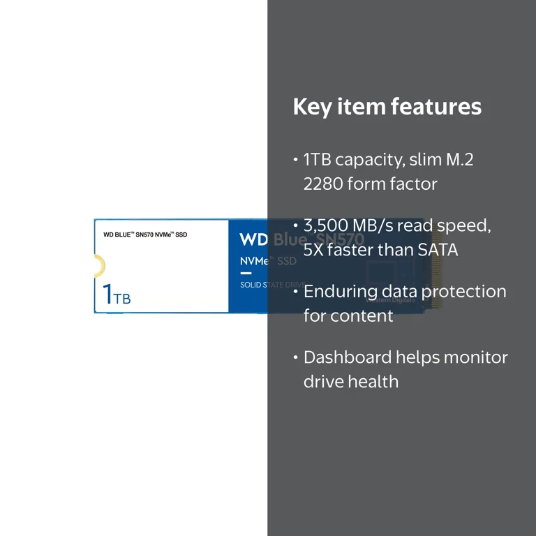 Western Digital 1TB WD Blue SN570 NVMe Internal SSD, M.2 2280