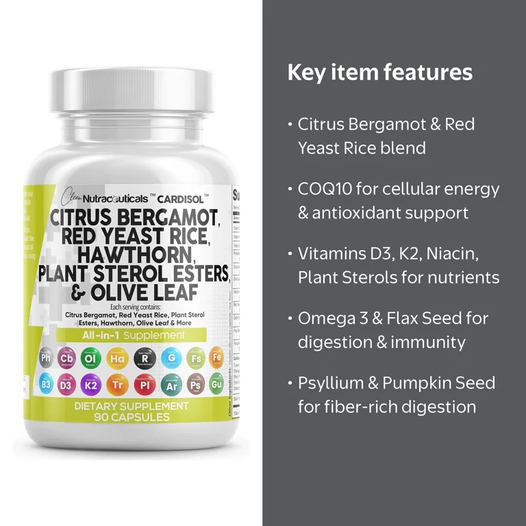 Clean Nutraceuticals Citrus Bergamot Red Yeast Rice Capsules with