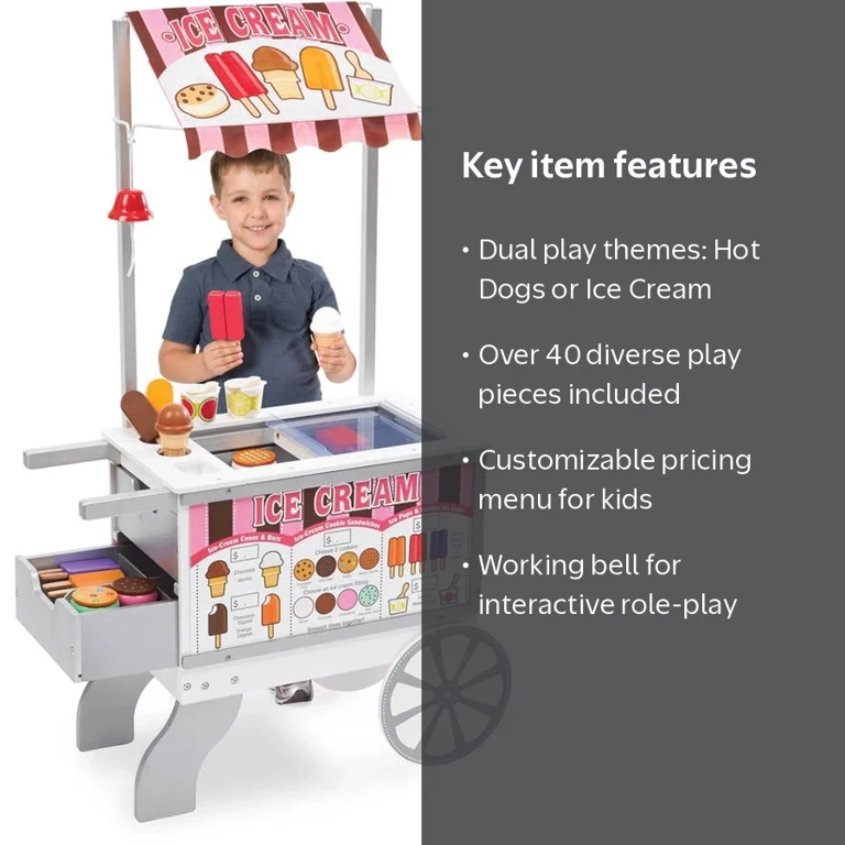 Melissa & Doug Wooden Snacks and Sweets Food Cart, 40+ Pieces