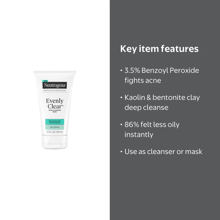 Neutrogena Evenly Clear Acne Cleansing Mask, 4.2 fl. oz HSA/FSA
