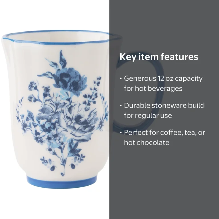 The Pioneer Woman Delilah 12-Ounce Blue Stoneware Mug, Rustic