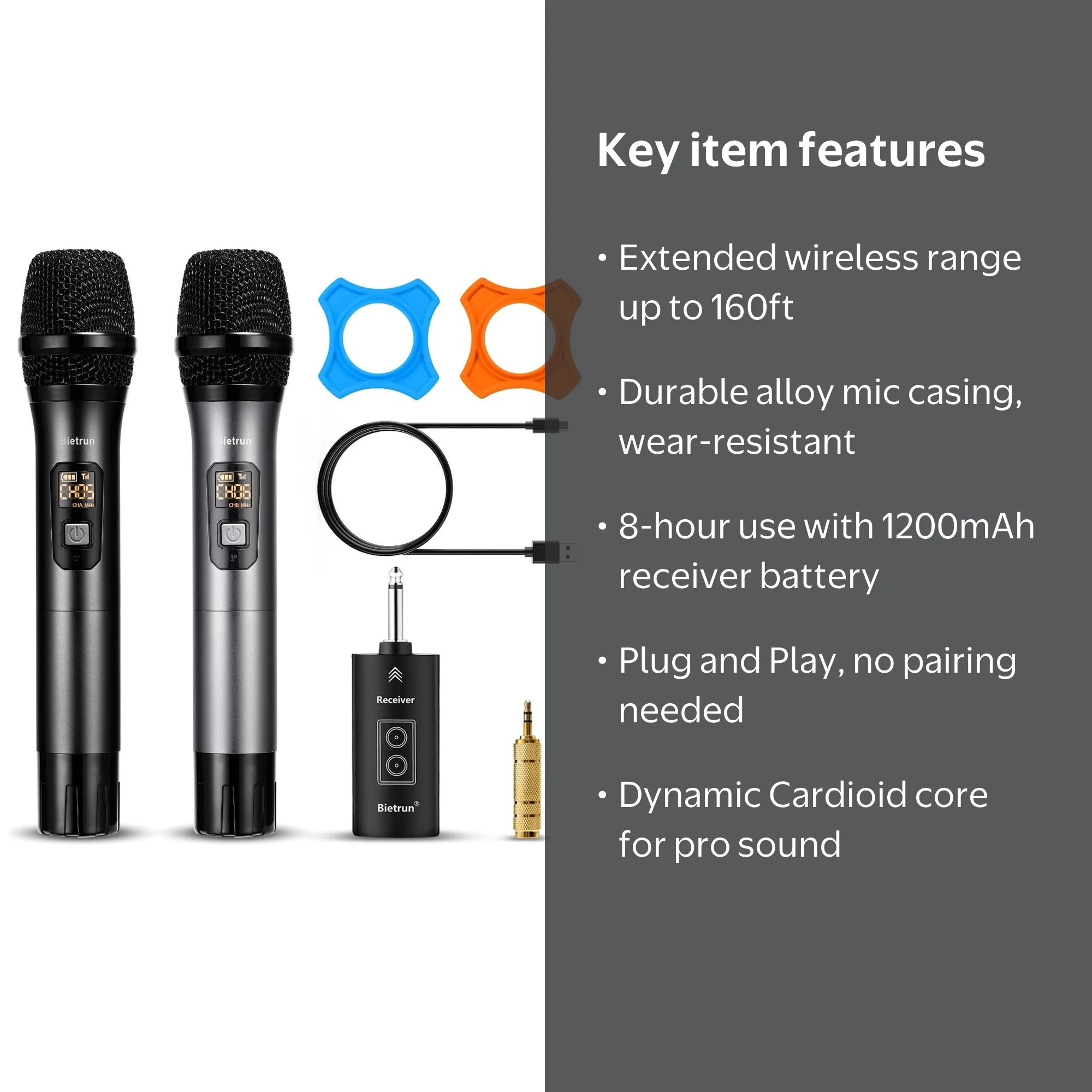 Wireless Microphone with Bluetooth, Professional UHF Dual Handheld