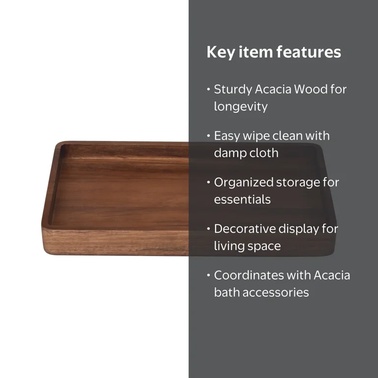 Better Homes & Gardens Acacia Wood Vanity Tray Organizer for