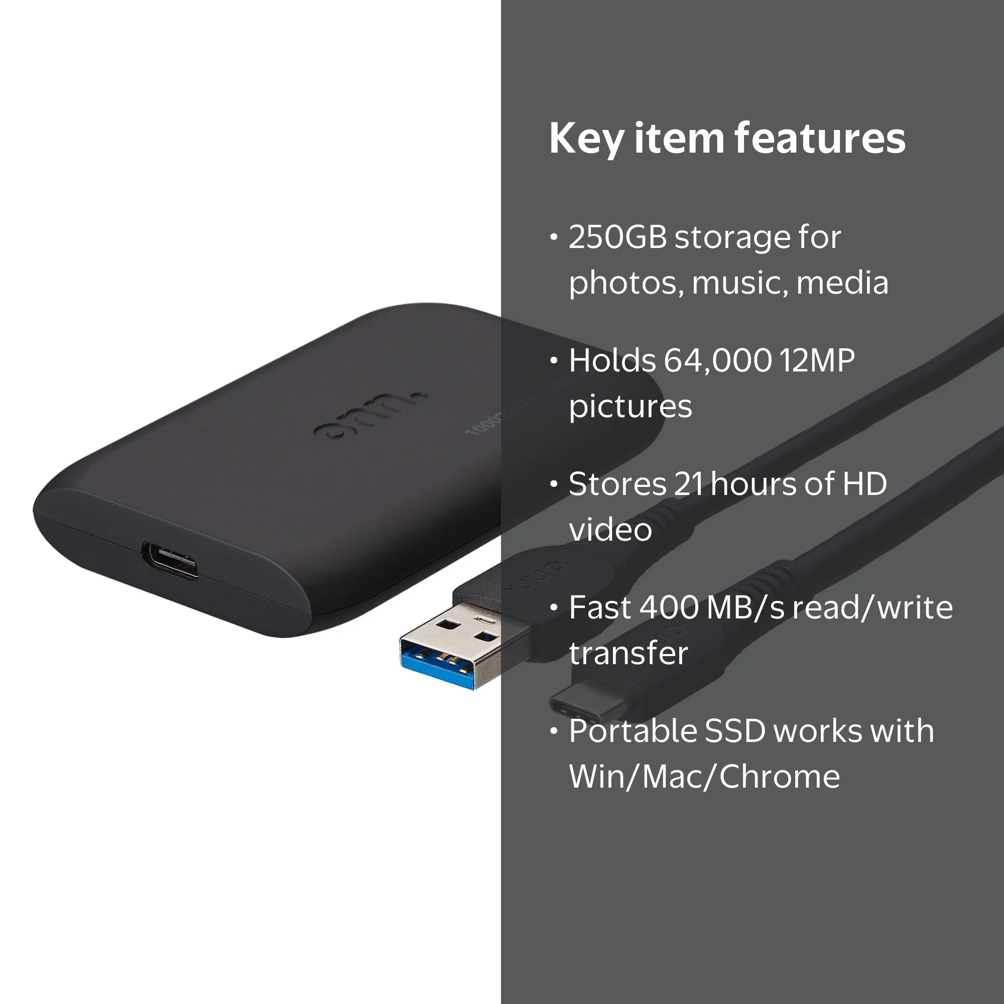 Portable SSD 250GB - External security for corporate IT - Walmart
