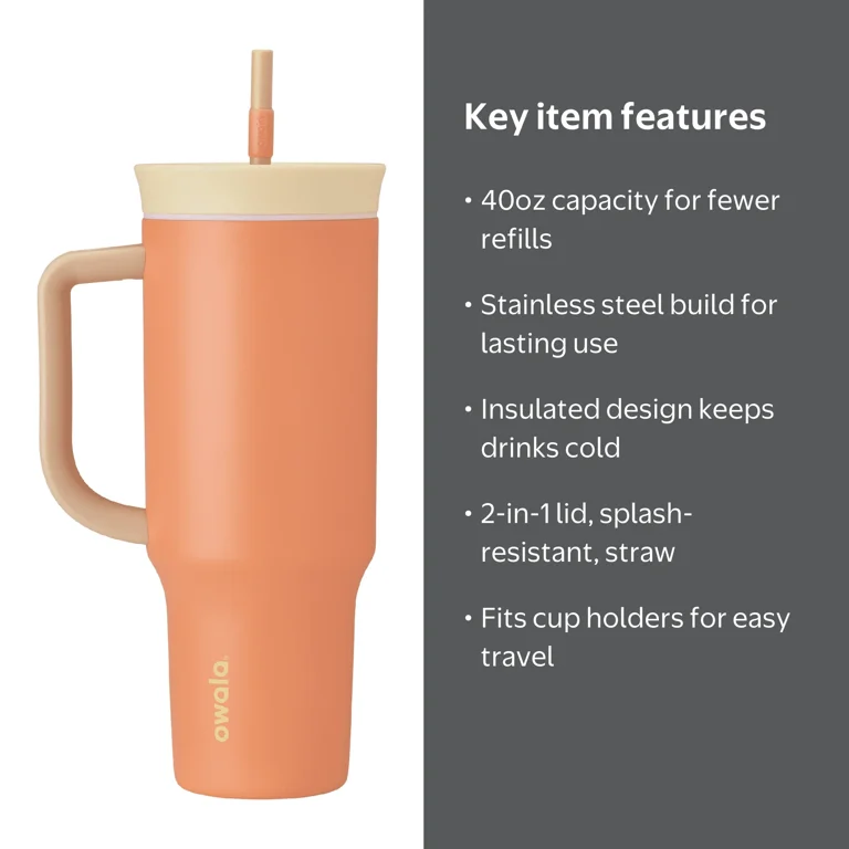 Owala Stainless Steel Tumbler, 40oz, Salmon - Walmart.com