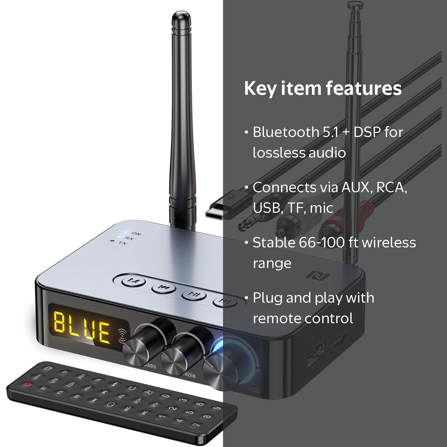 MUSICOZY 4-in-1 Bluetooth Audio Transmitter Receiver (with Remote