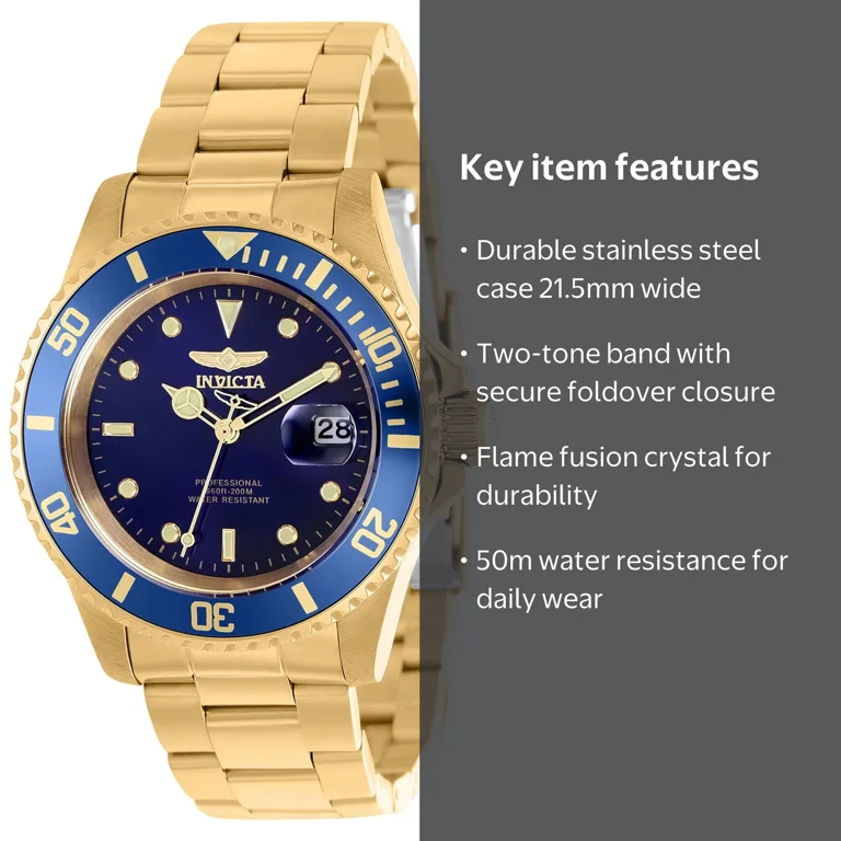 Invicta Pro Diver Men 40mm Stainless Steel Gold Blue dial Quartz