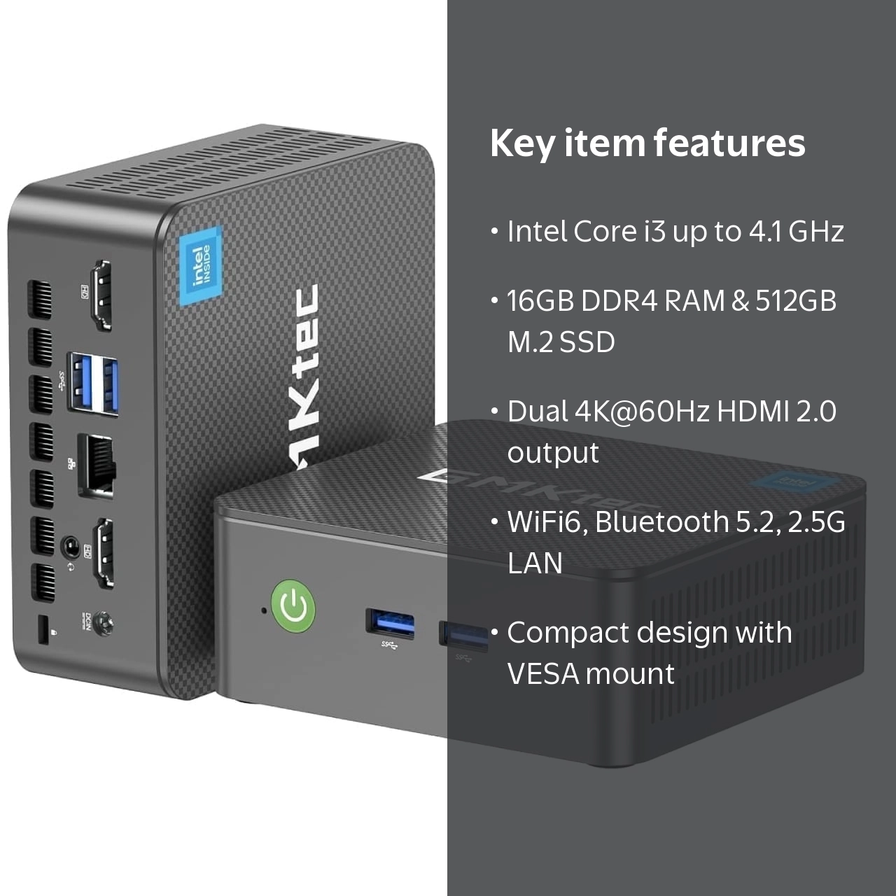 GMKtec Mini PC, Intel Core i3-10110U(Up to 4.1GHz), 16GB DDR4