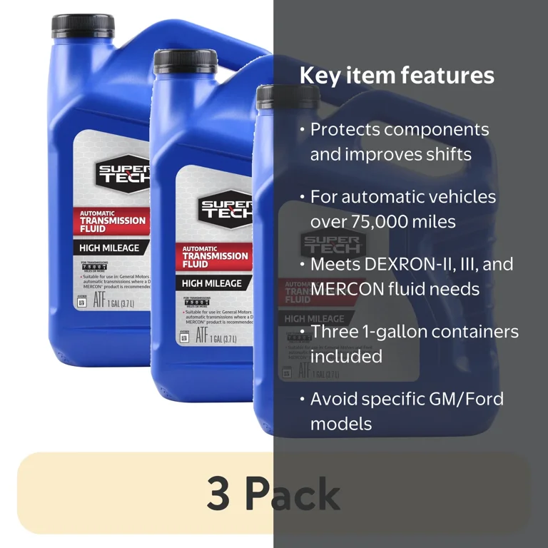 3 pack) Super Tech High Mileage Transmission Fluid for Automatic