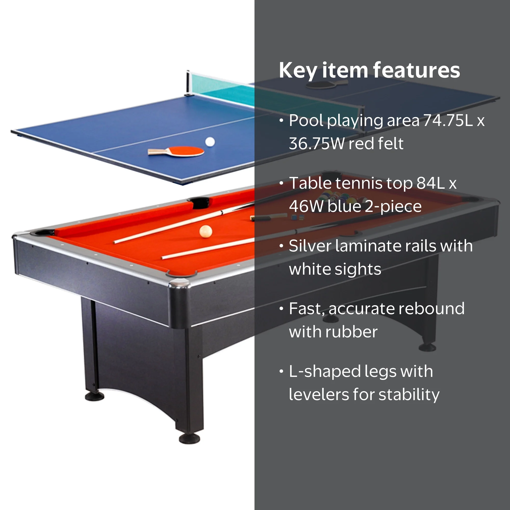 Hathaway, Maverick Pool Table, 7-ft, with Table Tennis Top in Red
