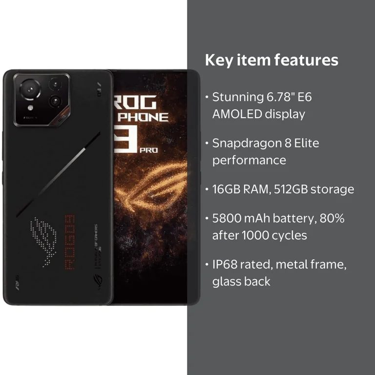 ROG Phone 9 Pro 16+512GB 6.78inch Display 2k 165Hz 5G Gaming phone
