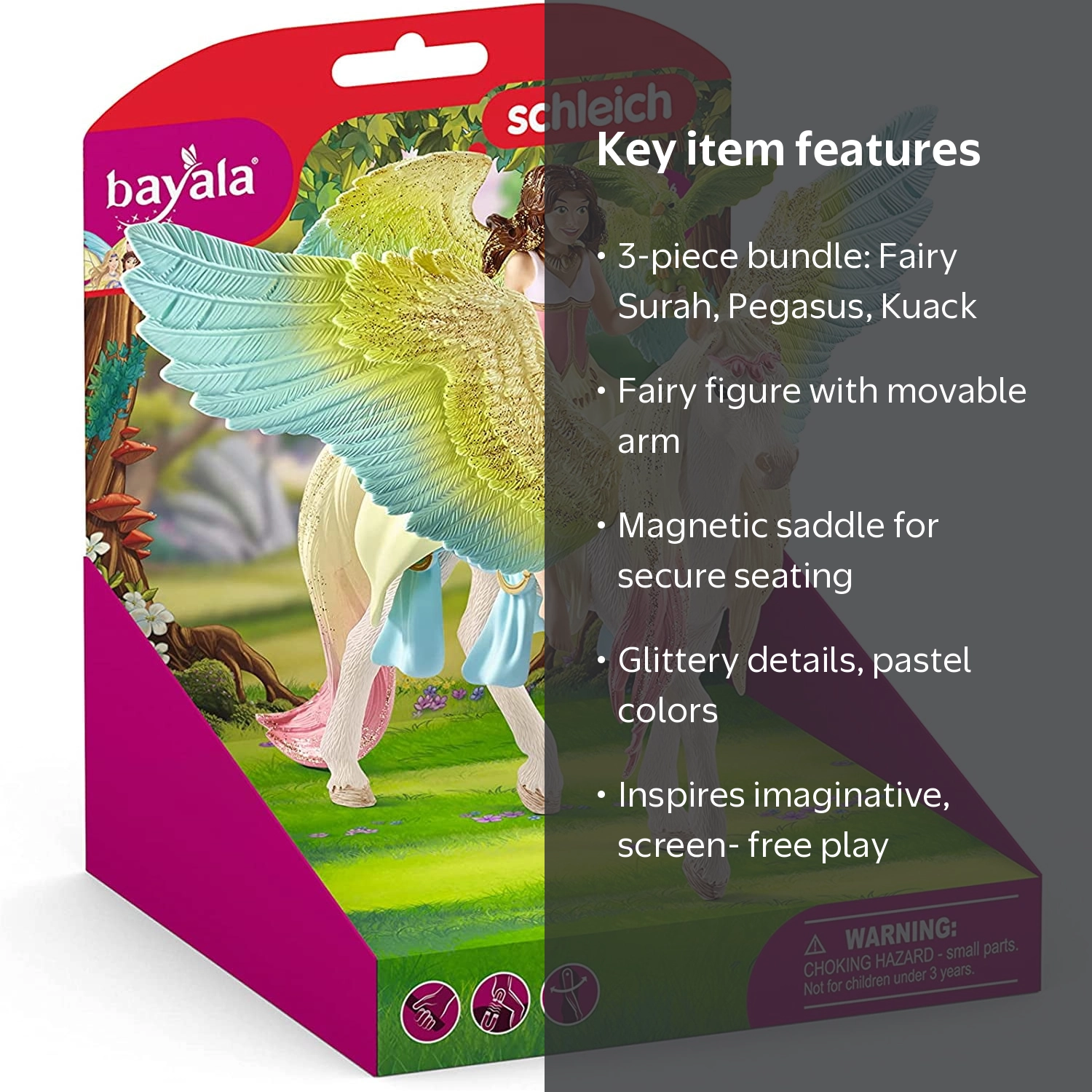 Schleich Bayala Fairy Toy, Surah Fairy, Pegasus, Pet Bird