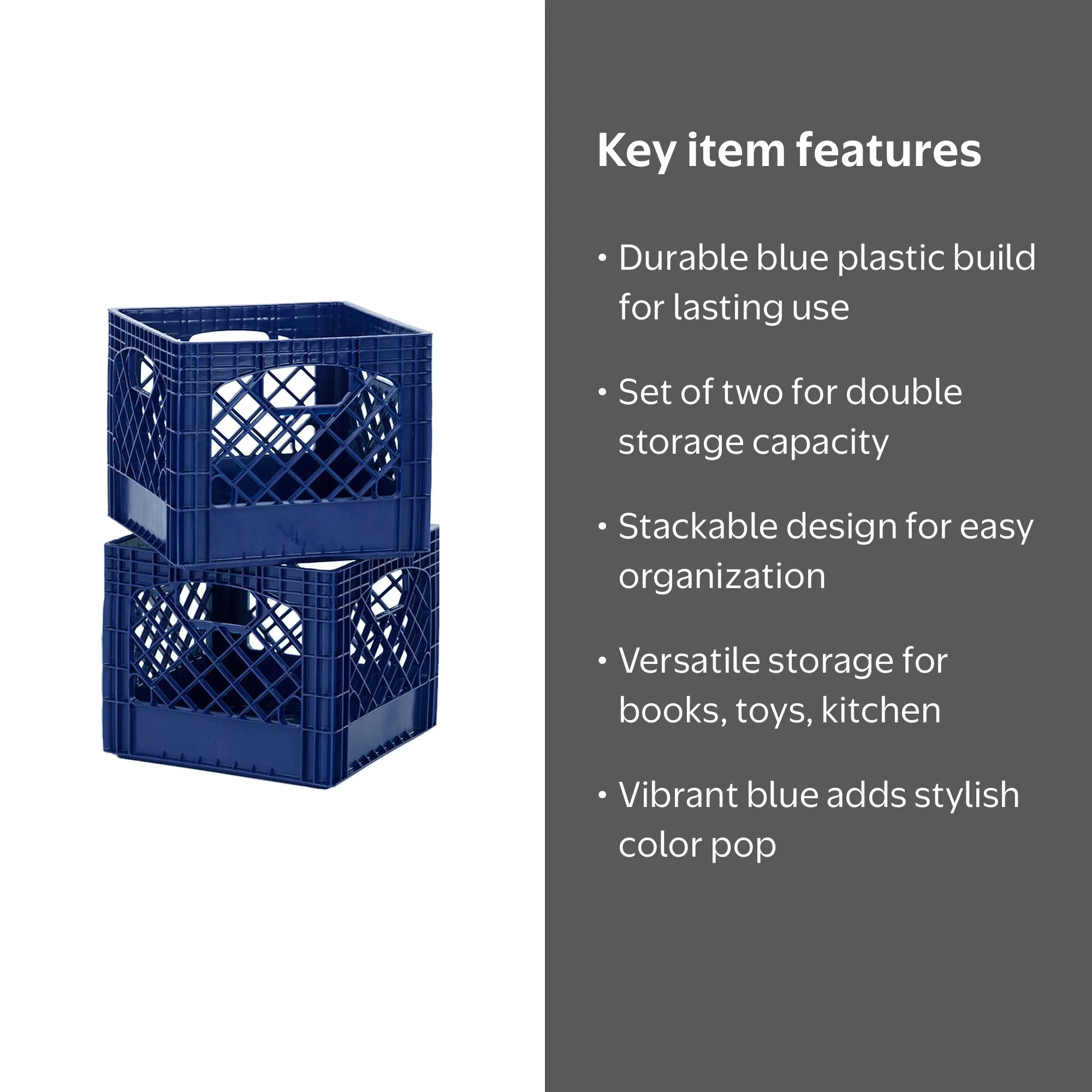 Buddeez Durable Plastic Classic Milk Storage Crate, Blue (2-Pack