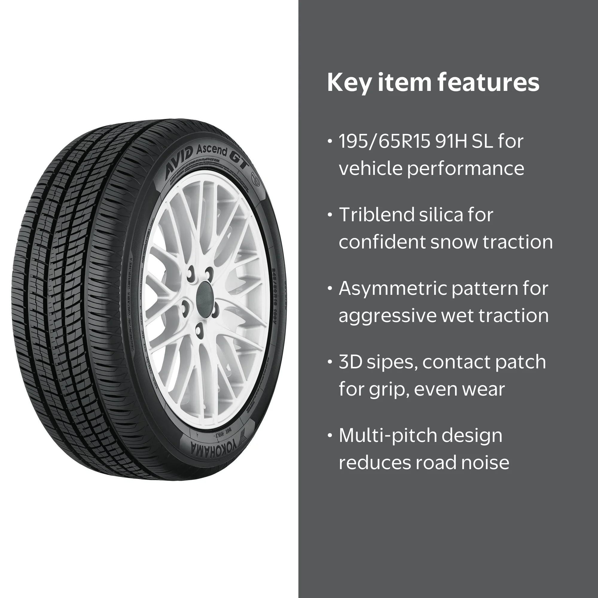 New Yokohama Avid Ascend GT Winter Touring Car Tire 195/65R15 91H