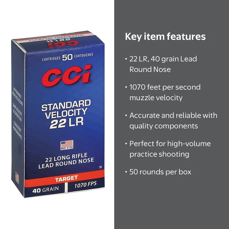 CCI Standard Velocity, 22 LR, 40 gr, Lead Round Nose, 1070 fps, 50