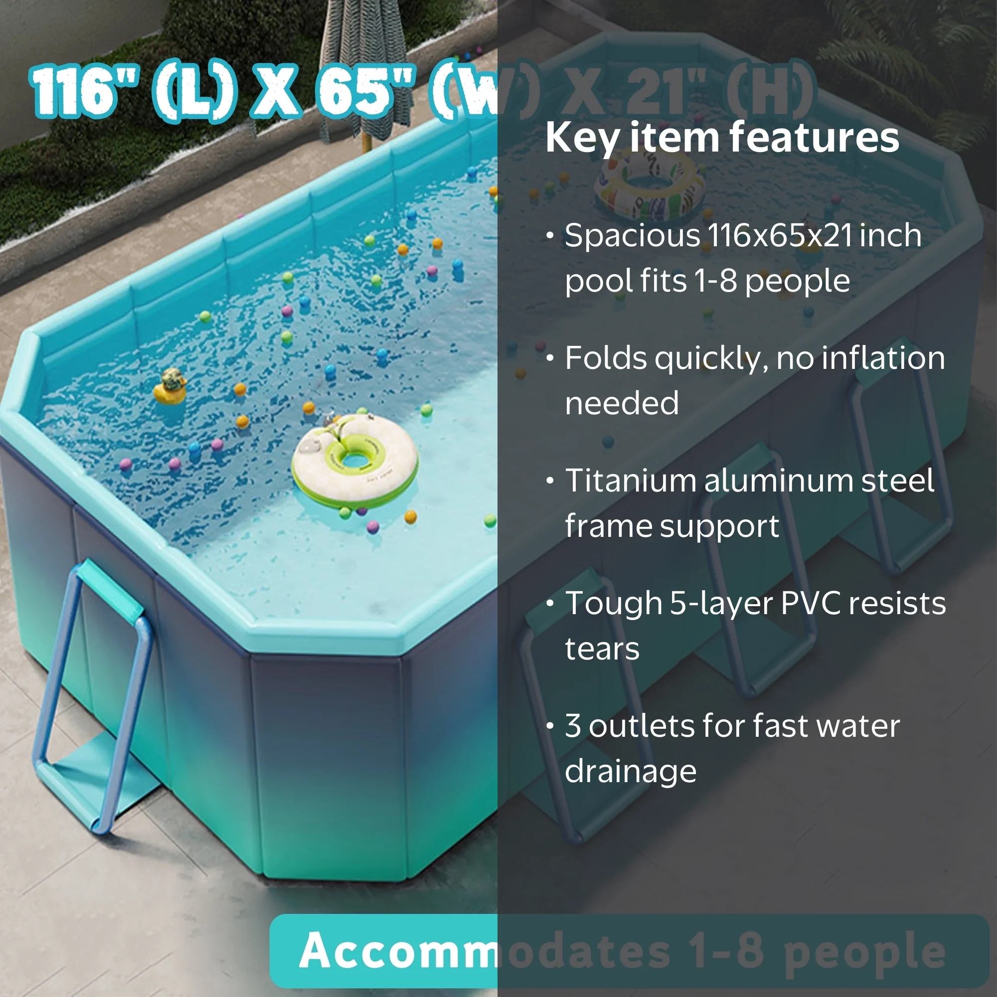 Hyindoor Foldable Non-Inflatable Pool, Titanium Aluminum Support