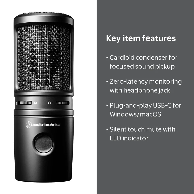 Audio-Technica, Microphone, Cardioid USB Condenser, 24-bit/96 kHz