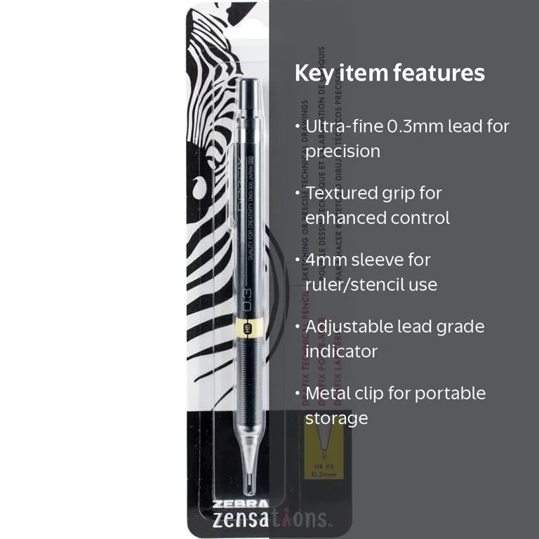 Zebra Pen Drafix Technical Pencil, 0.3mm, Graphite A, Pack of 1 Zebra Pen Drafix Technical Pencil, 0.3mm, Graphite A, Pack of 1