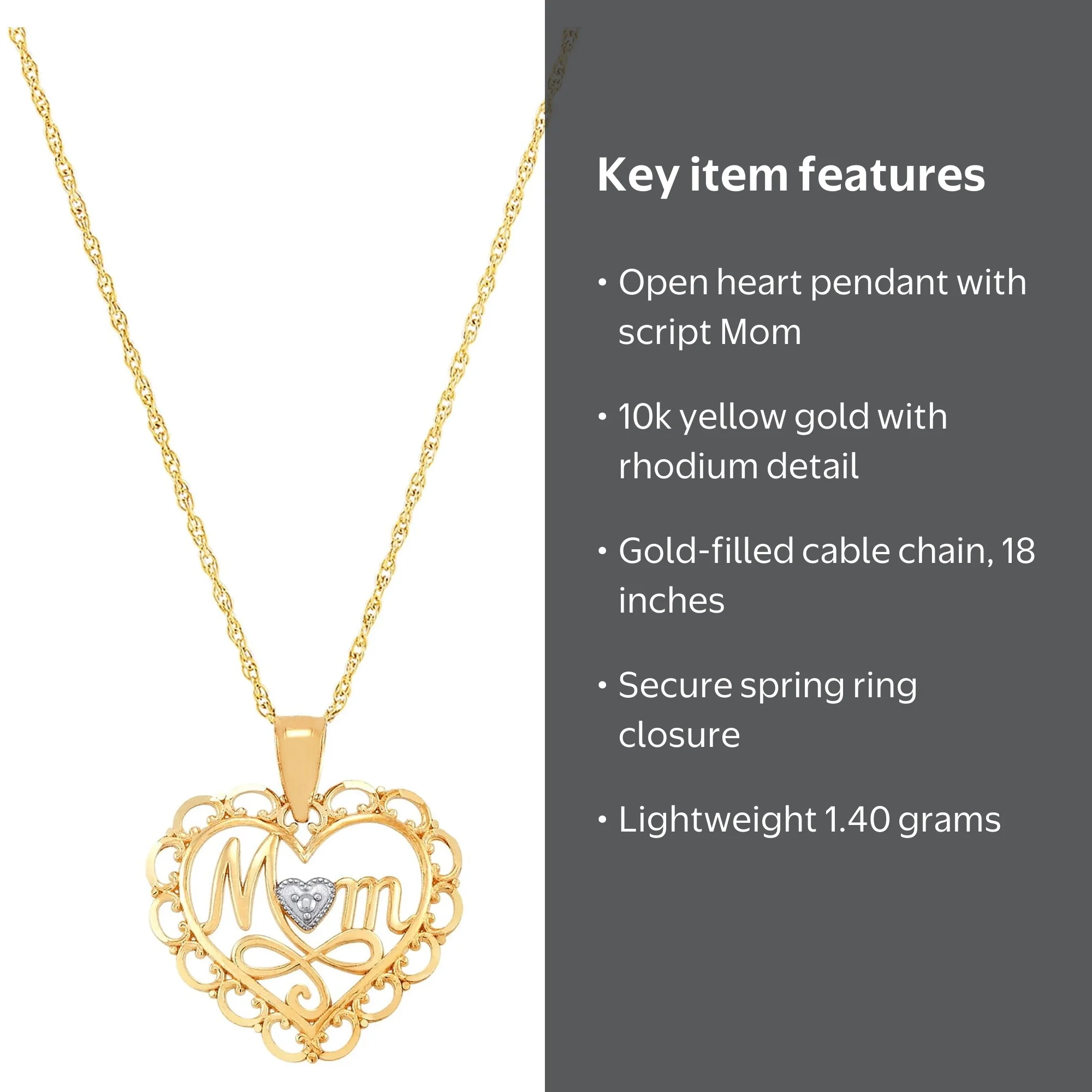 Brilliance Fine Jewelry 10k Yellow Gold Mom Heart Pendant with