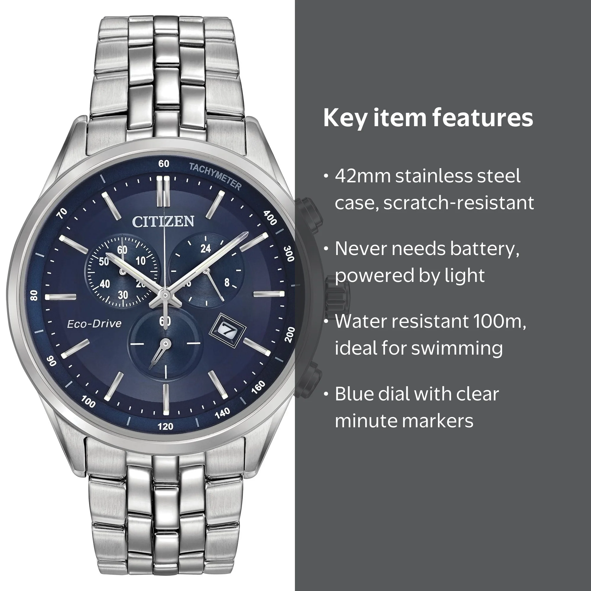 CITIZEN, Men's Eco-Drive Chronograph Watch, AT2141-52L, Blue Dial