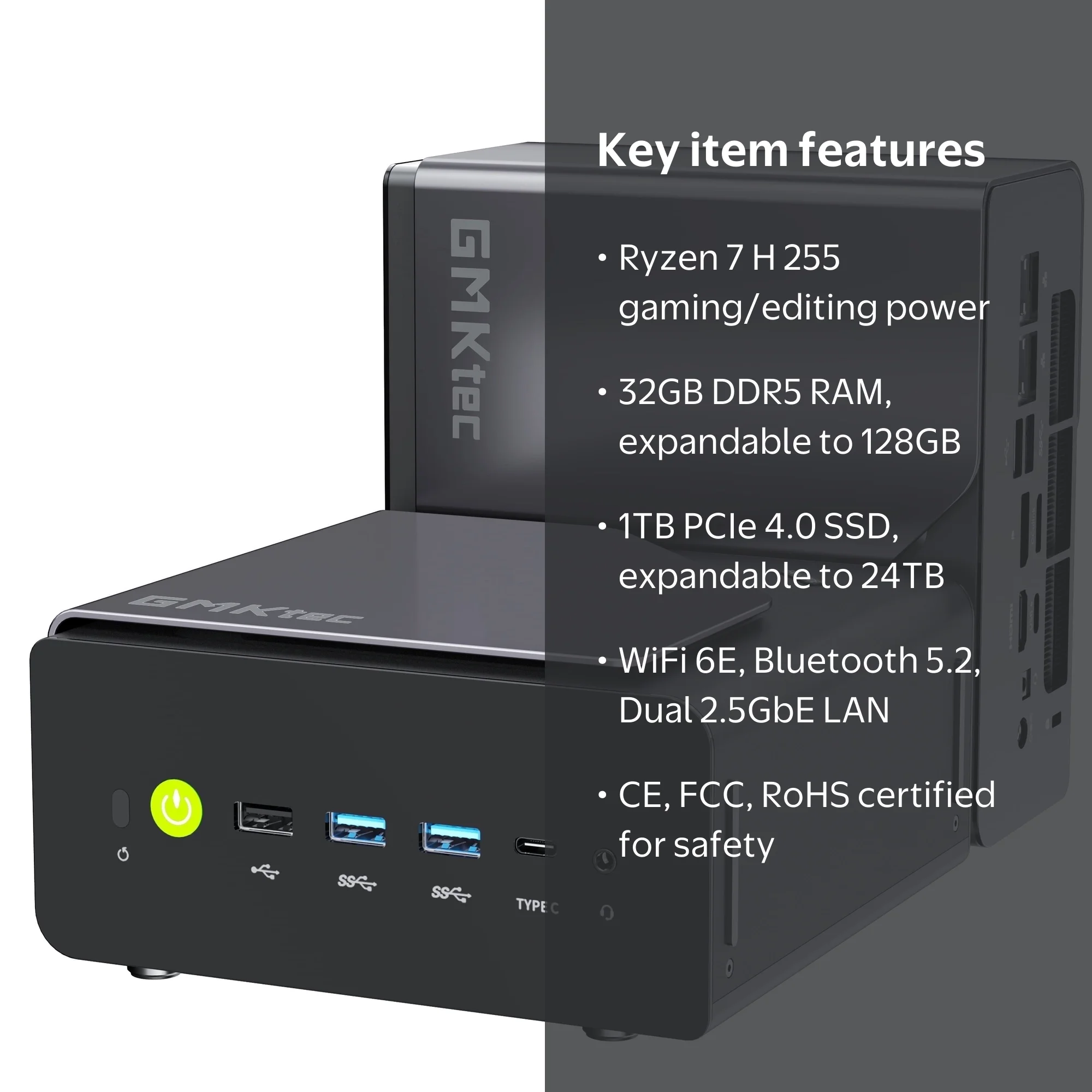 GMKtec Mini Gaming PC，32GB RAM 1TB SSD，AMD Ryzen 7 H 255