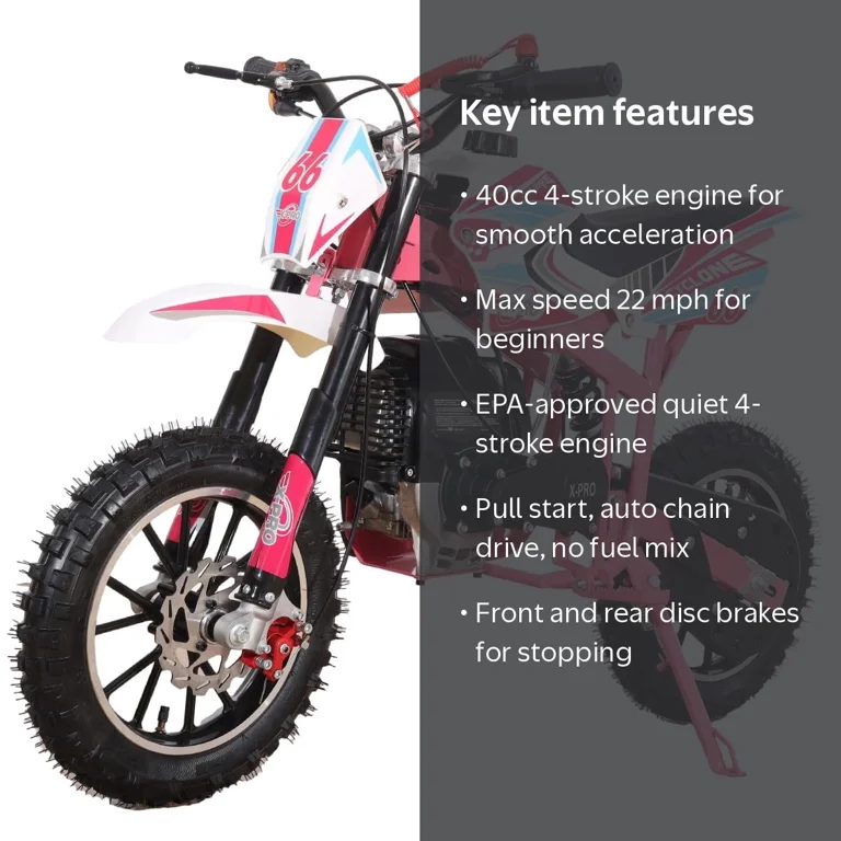 X-Pro 40cc 4-Stroke Gasoline Mini Dirt Bike for Kids, Moto Power