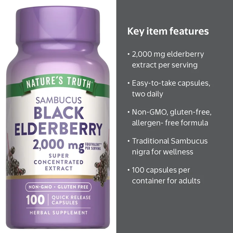 Nature's Truth, Sambucus Black Elderberry Capsules, 100 count