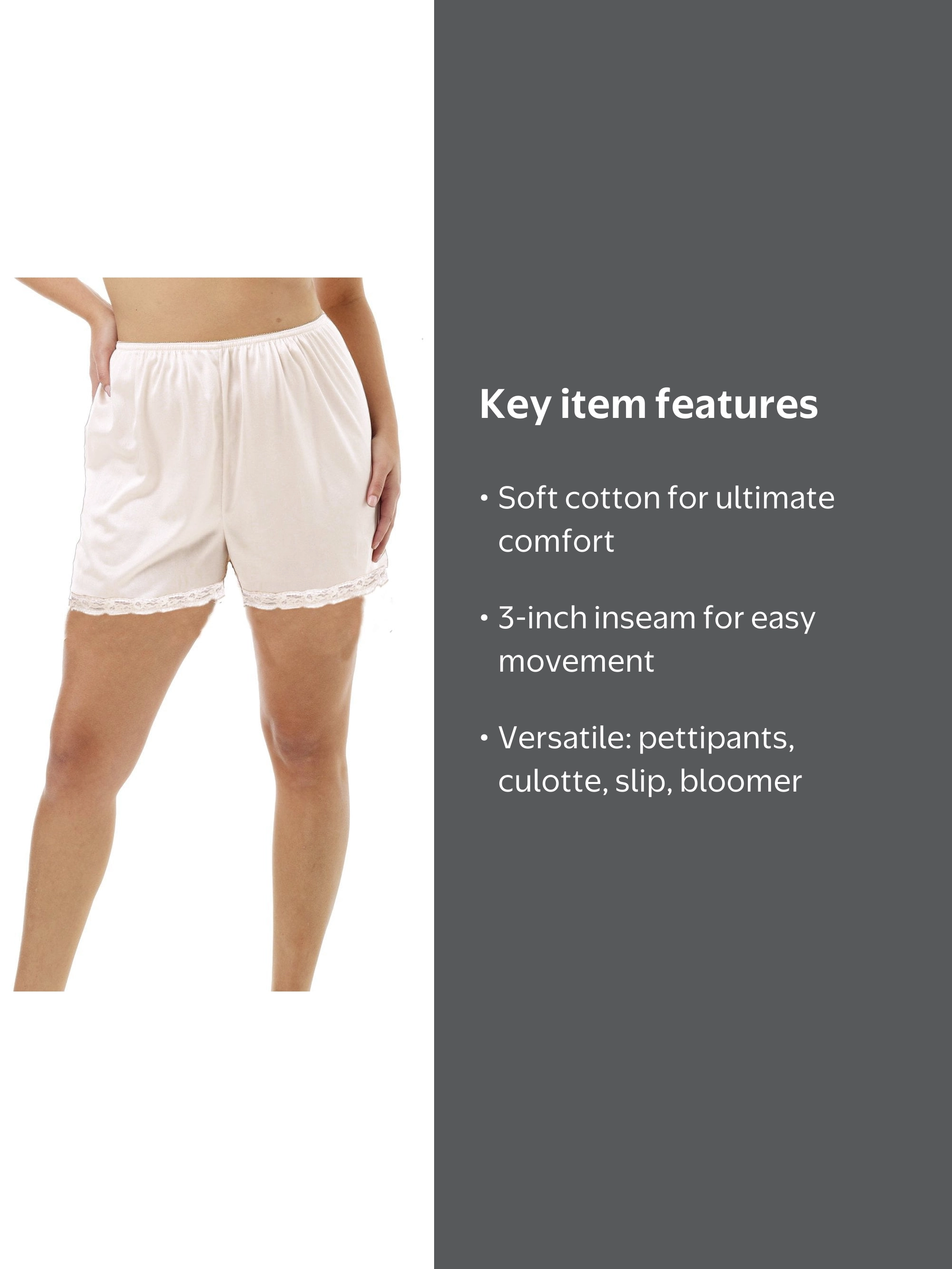 Women's Pettipants Cotton Culotte Slip Bloomers Split Skirt 3-inch