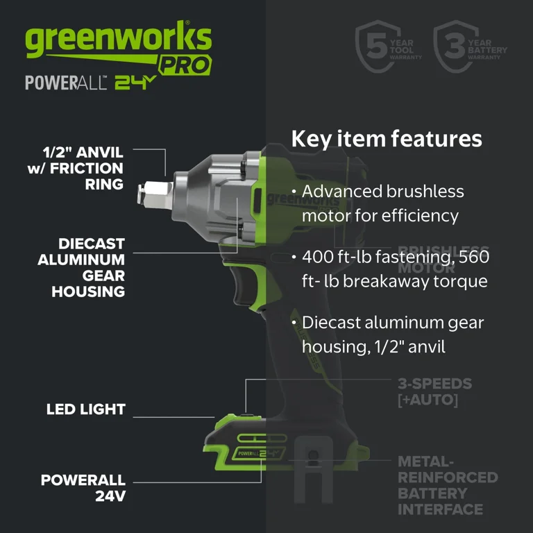 Greenworks Pro 24V 560 ft-lb Breakaway Torque 1/2