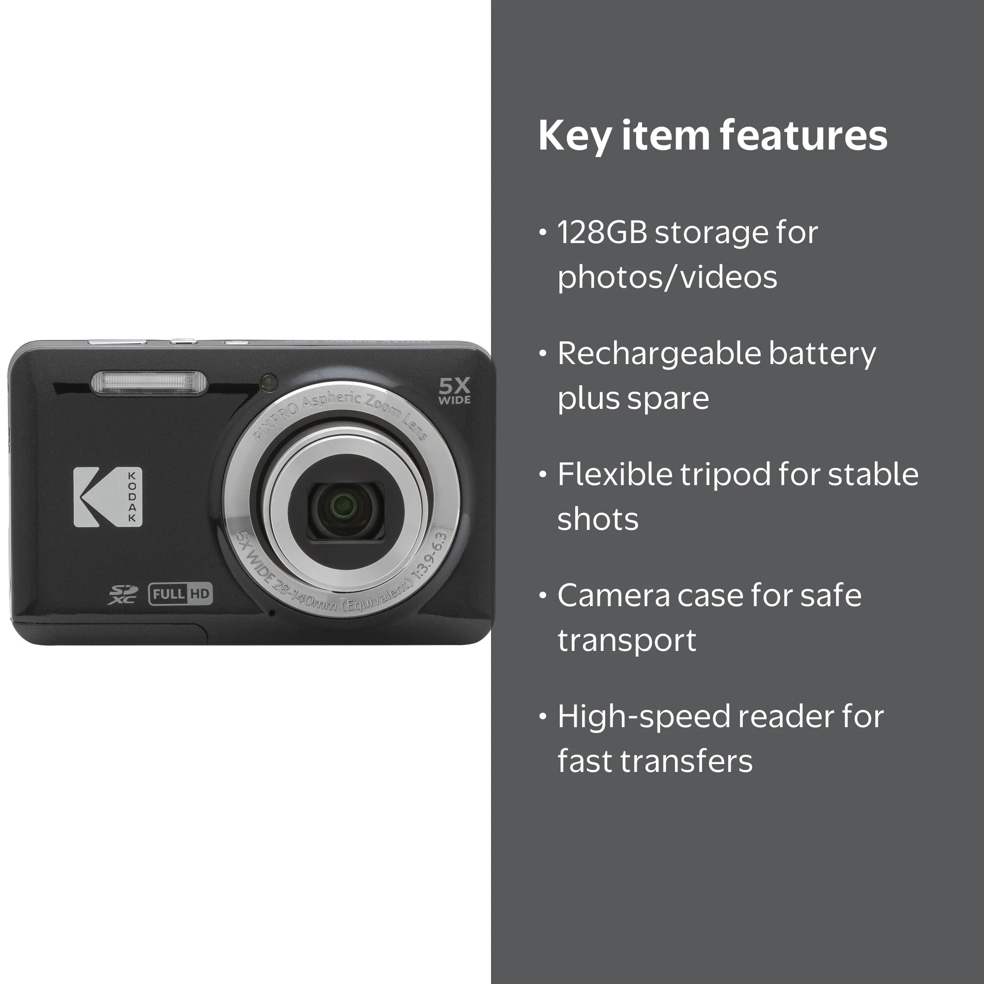 Kodak, Digital Camera, FZ55, Black + extra battery, tripod and