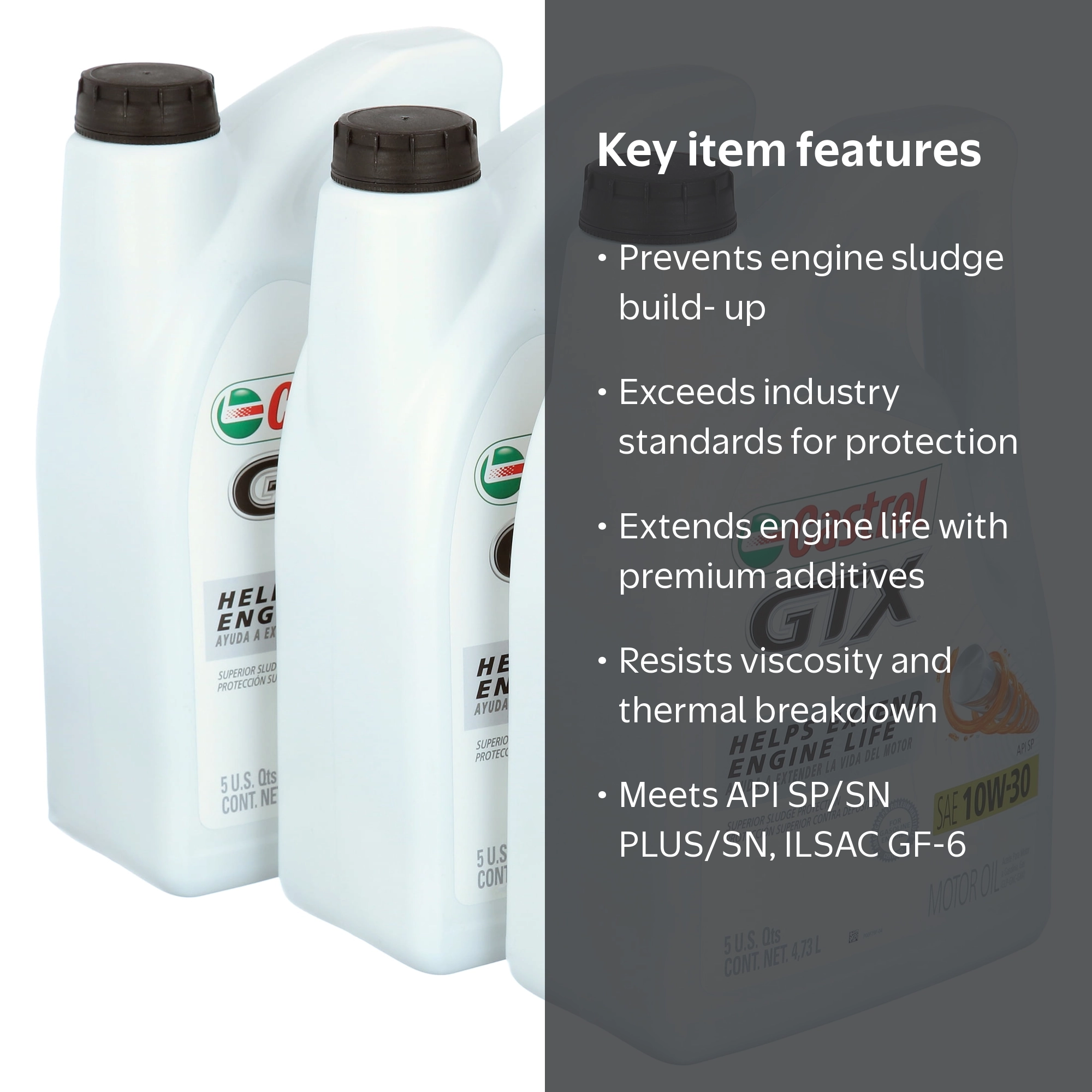 Castrol GTX 10W-30 Conventional Motor Oil 5 Quarts, Case of 3