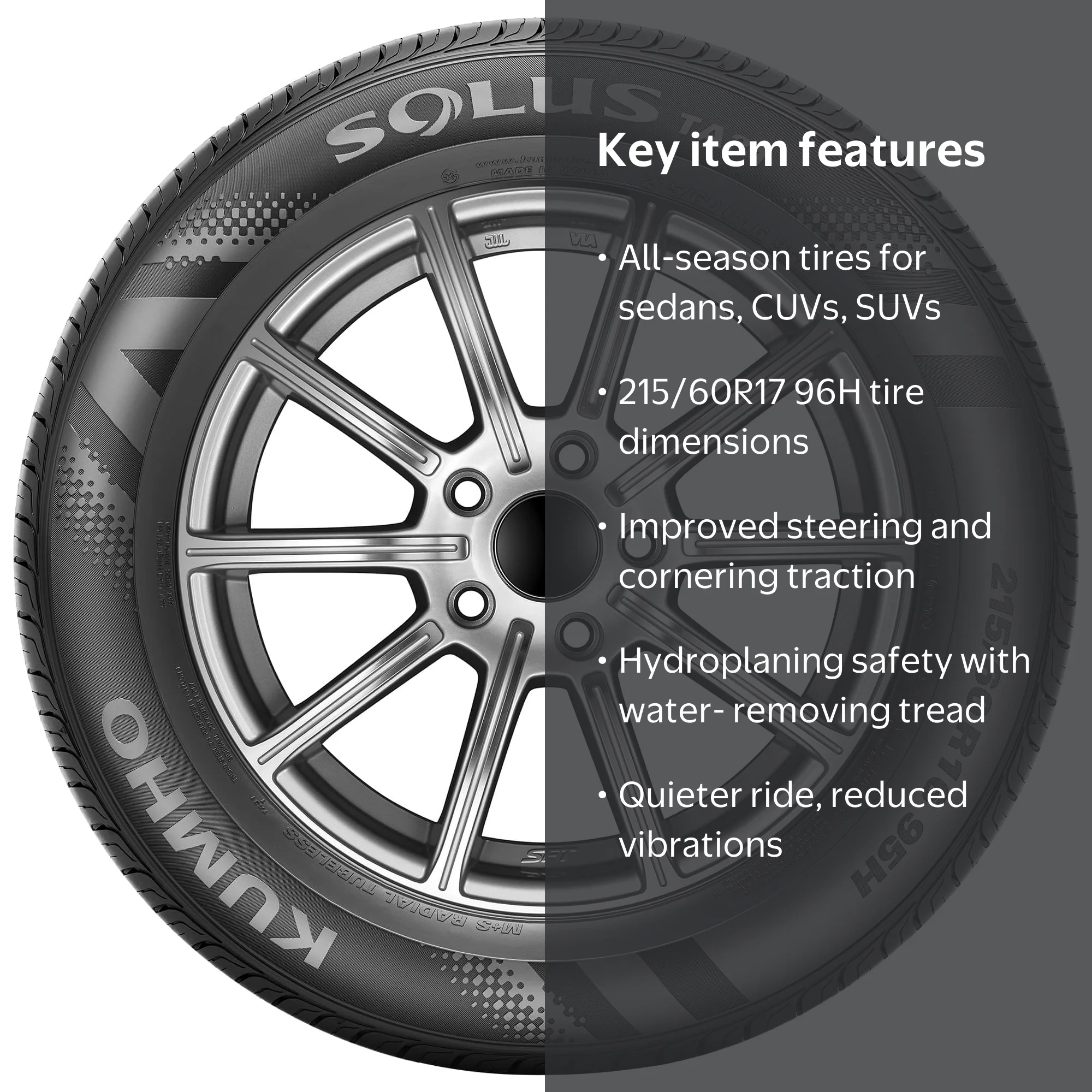 Kumho Tire, All-Season Tire, 215/60R17 96H, Treadlife Warranty