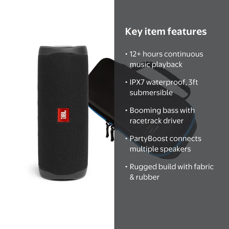 JBL Flip 5 Portable Bluetooth Speaker with divvi! Hardshell Case
