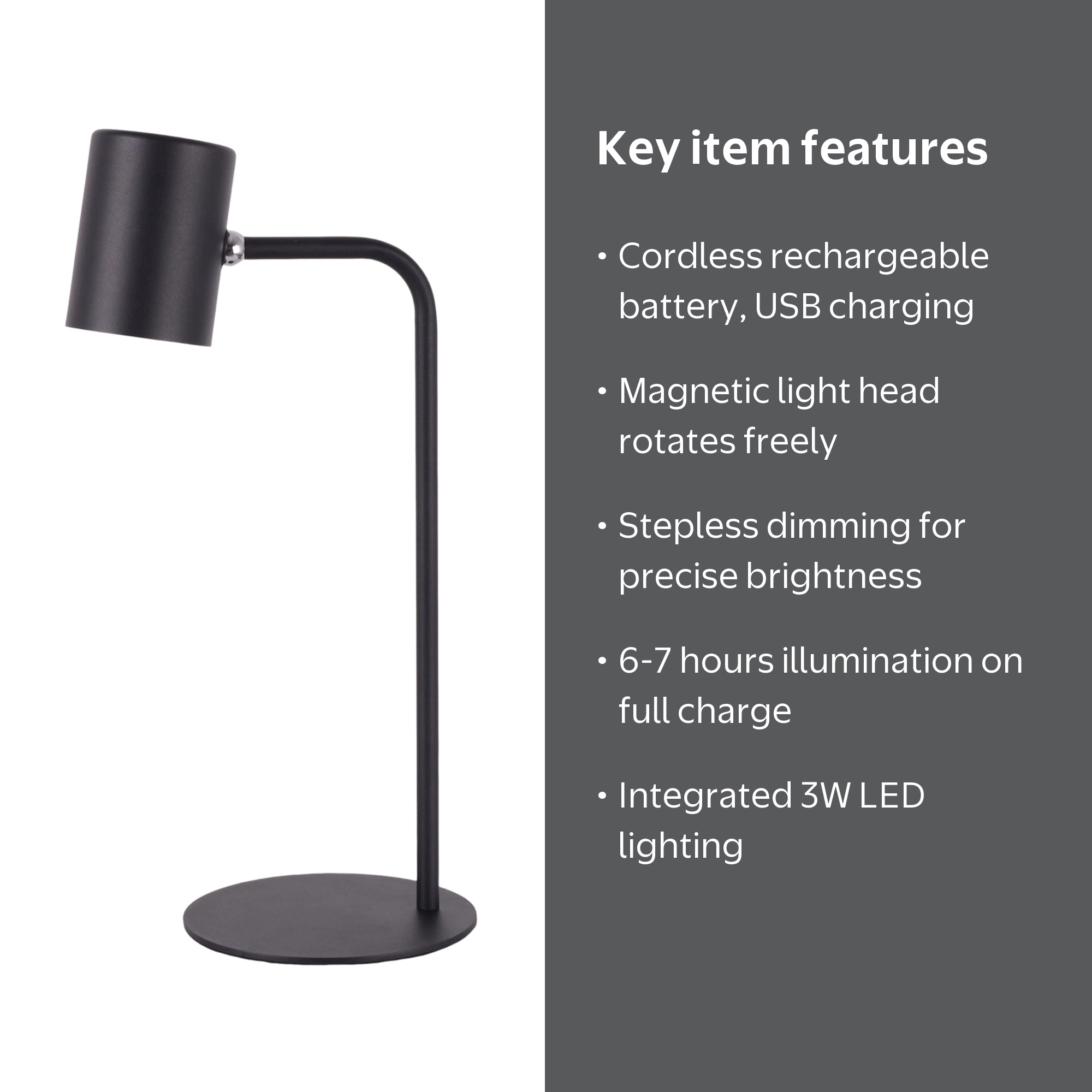 Mainstays LED Desk Lamp, 15.75 in, Dimmable Rechargeable Touch