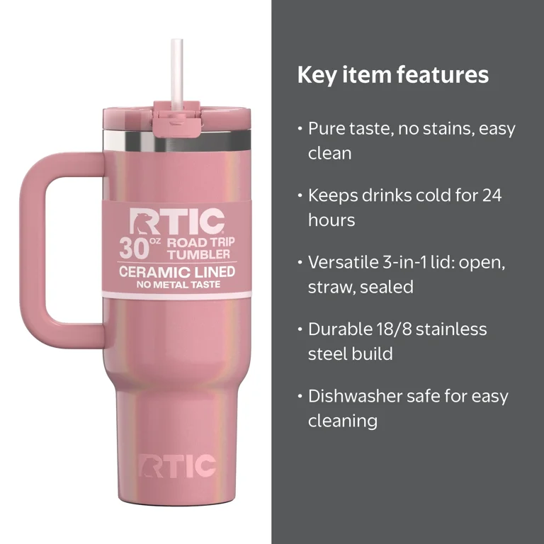 RTIC, Road Trip Tumbler, 30 oz, Ceramic-lined Stainless Steel