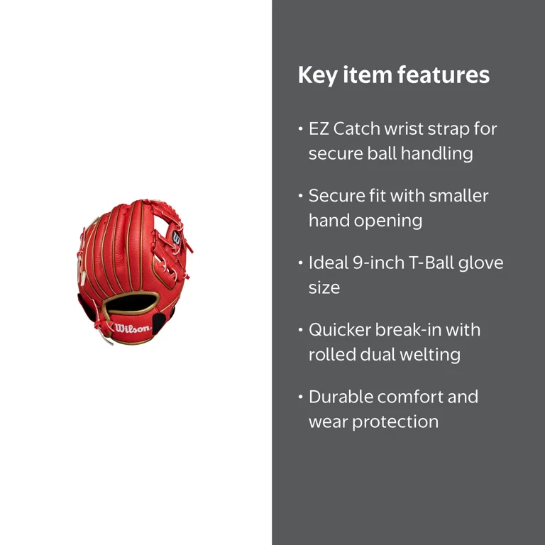 Wilson, T-Ball Glove, 9 inch, Red/Gold, Right-Hand Throw - Walmart.com
