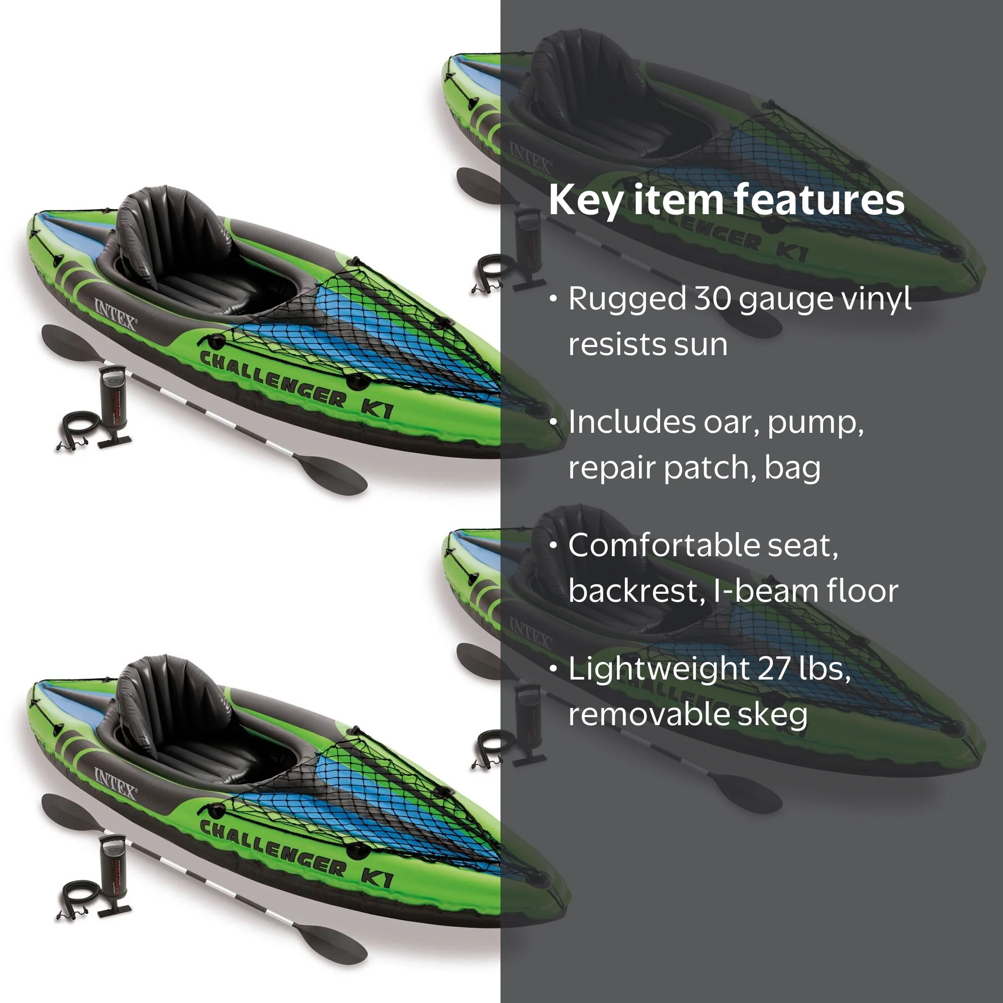 Intex, Kayak, Challenger K1, 1-Person Inflatable Sporty Watercraft